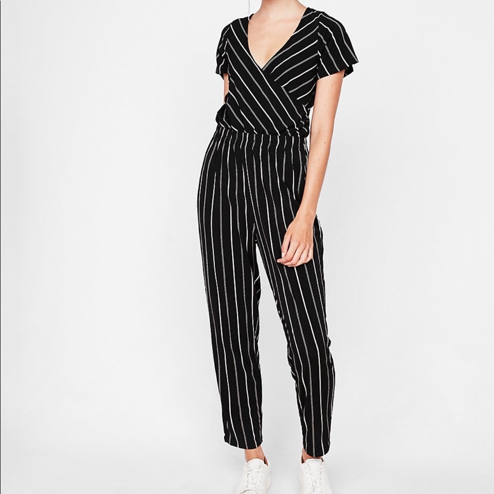 Express Striped Navy Jumpsuit XS